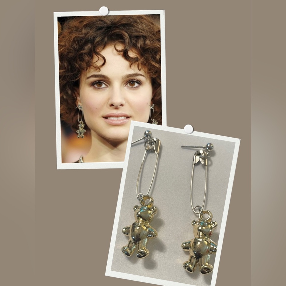 Gold Teddy Bear Dangle Earrings